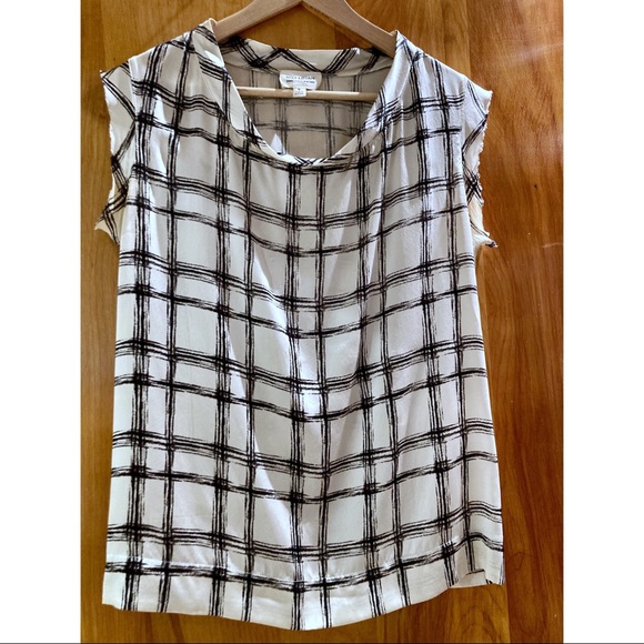 NILI LOTAN Silk sleeveless blouse plaid (white and black) - Picture 1 of 4